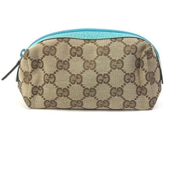 GUCCI GG Cosmetic pouch Small case Cosmetics Pouch GGCanvas Beige x blue - Picture 1 of 9